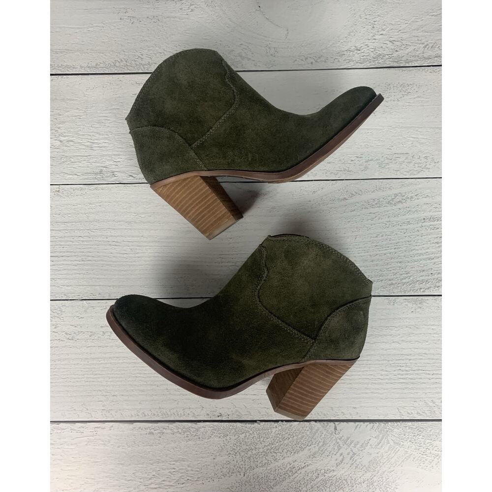 Lucky Brand Women's 7.5 Olive Green Leather Suede Eller Zip Ankle Booties Shoes